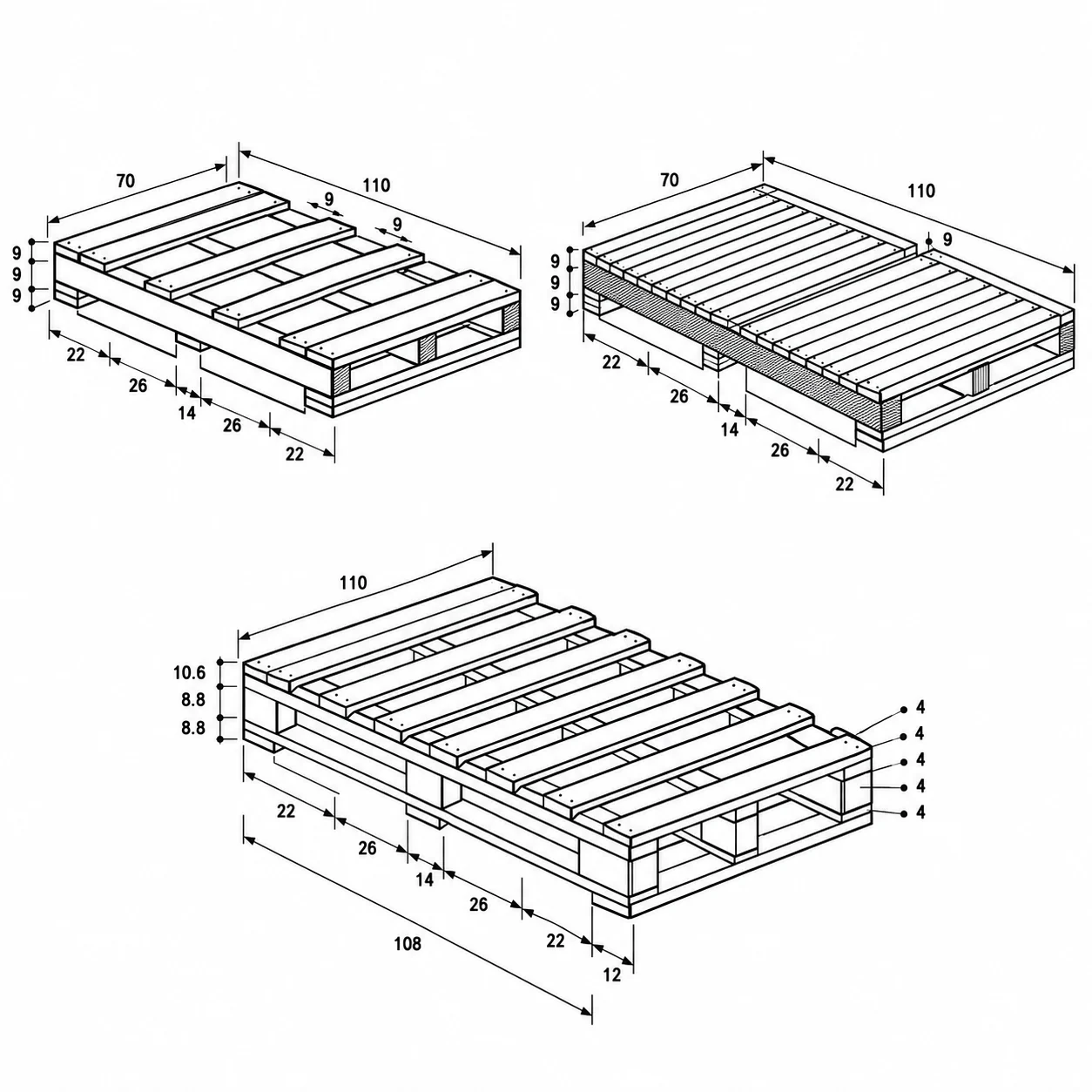 Gambar teknis ukuran pallet kayu